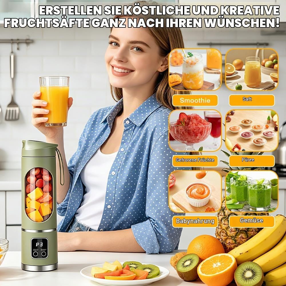 Tragbarer Mixer, 450ml Mixer Smoothie Maker to Go, Portable Blender mit 12-Blatt, Mini Standmixer mi