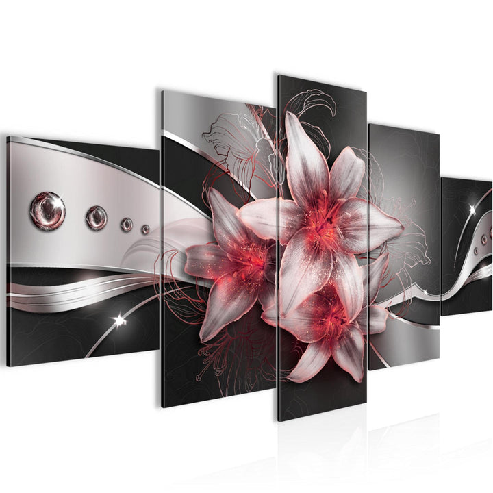 Runa Art Bild Wohnzimmer Schlafzimmer Blumen Lilien 5 Teilig Abstrakt Schwarz Rot Wandbilder auf Vli
