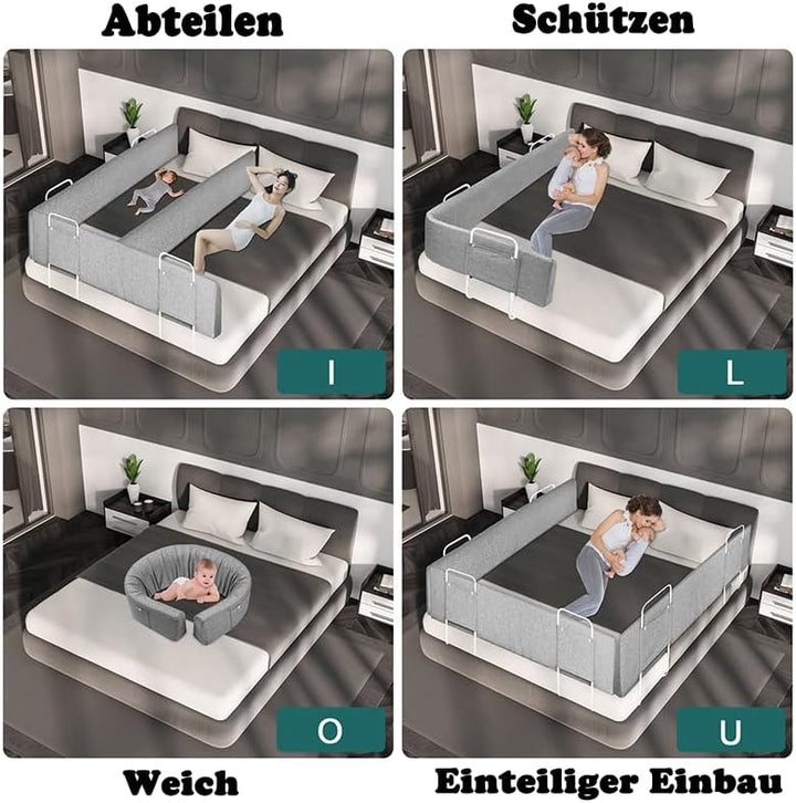 YUENFONG 200cm Bettgitter Bettschutzgitter Rausfallschutz für Kinder, Verformbar Kinderbettgitter Se