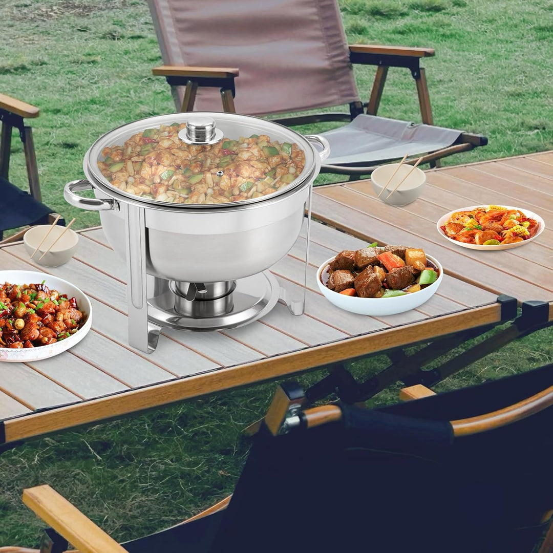 Edelstahl Chafing Dish, 8.5L Speisenwärmer, Warmhaltebehälter Suppentopf, Runde Edelstahl Chafing Di