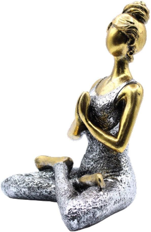 Yoga Lady, Mädchen Frau, Figur 24 cm hoch Handgefertigt Polystone Bronze Silber