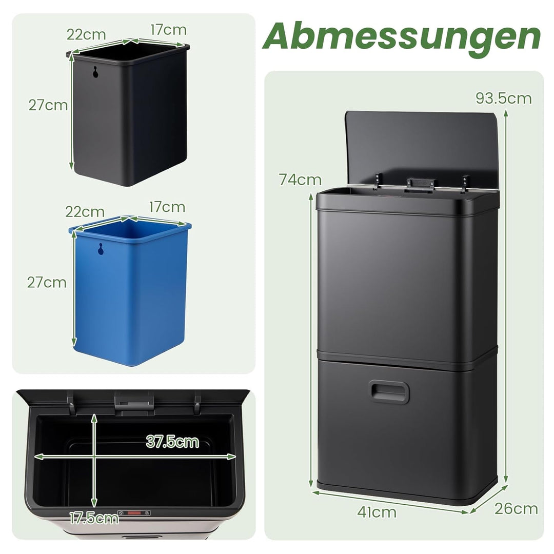 LIFEZEAL 56 L Mülleimer, Elektrischer Abfalleimer mit Sensor, Küchenabfalleimer Edelstahl mit Deckel