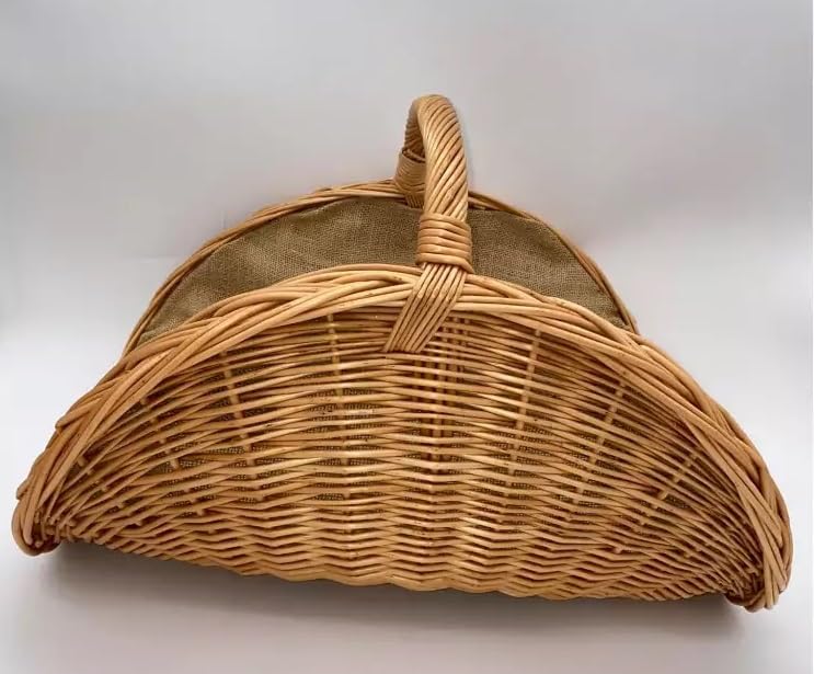 XL Kaminholzkorb aus Weide mit Jute 60 cm, Kaminkorb Holzkorb Weidenkorb