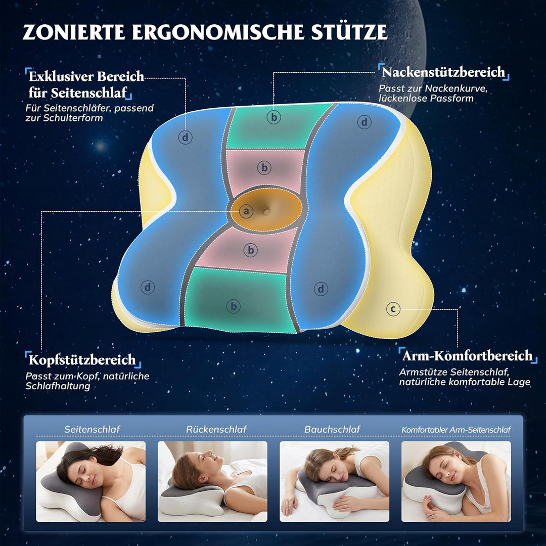 Nackenkissen Kopfkissen, Memory Foam Kissen mit Abnehmbarer Bezug | Ergonomisches Kopfkissen mit Küh