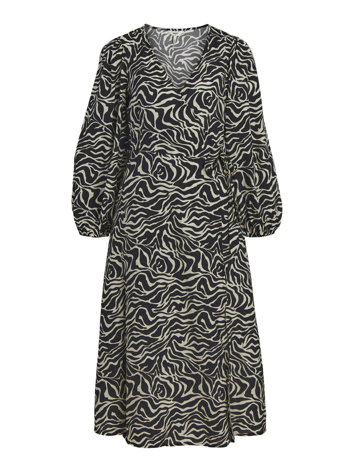 Object Damen Objleonora L/S Wrap Midi Dress Noos Kleid 36 Schwarz, 36 Schwarz
