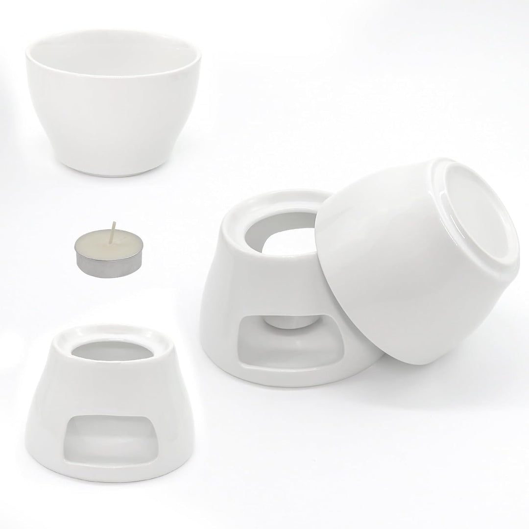 Schokofondue Tasse Set, Keramike Schokofondue mit 4 Gabeln und 1 Teelicht, Schokoladenfondue für Hau