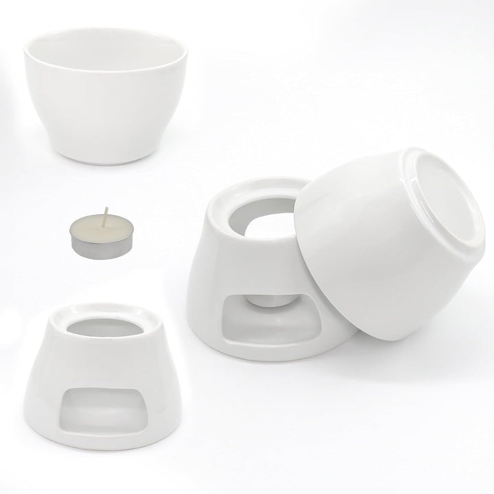 Schokofondue Tasse Set, Keramike Schokofondue mit 4 Gabeln und 1 Teelicht, Schokoladenfondue für Hau