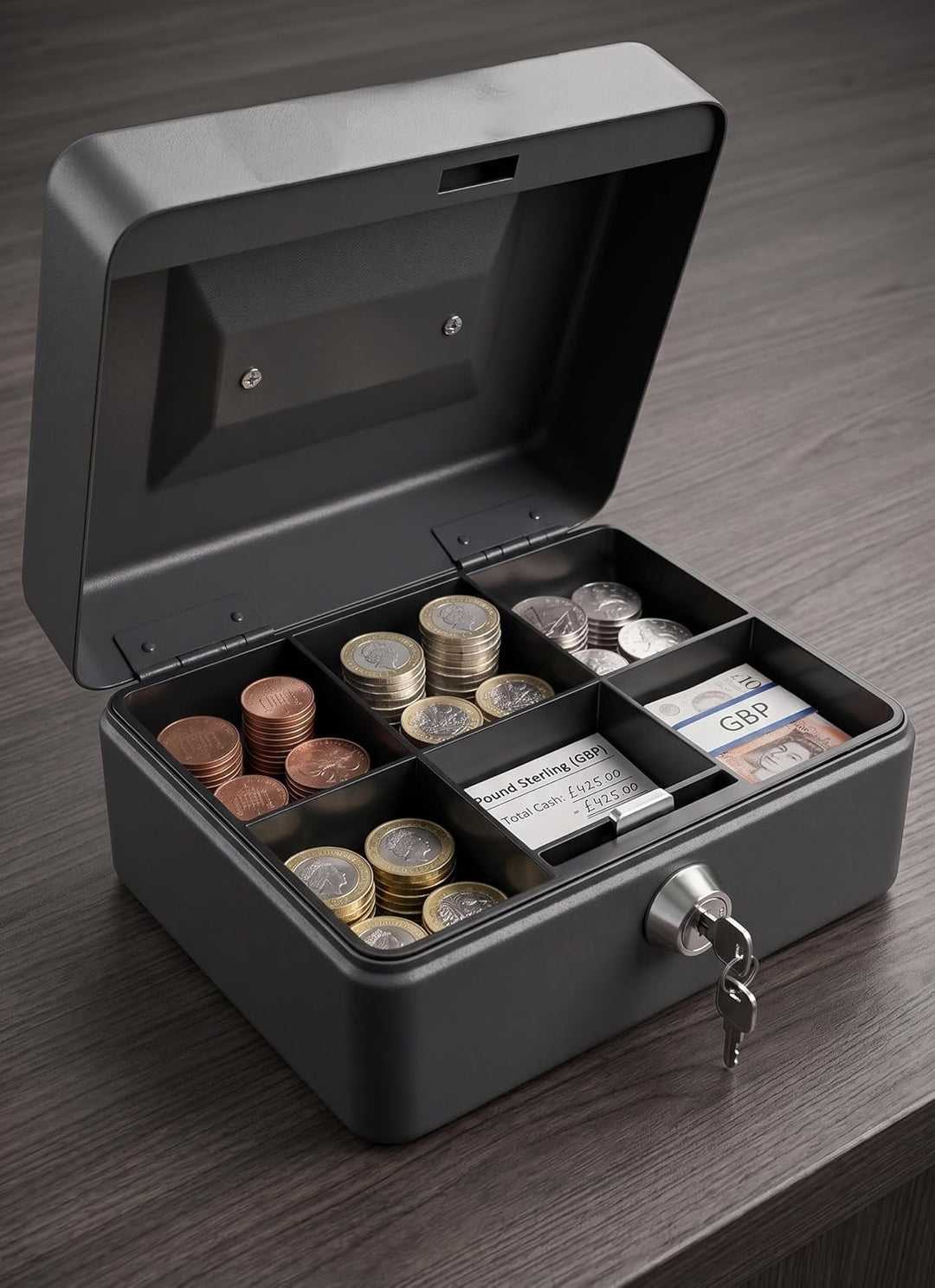 Requisite Needs Metall-Spardose, 15,2 cm, Stahl, für Bargeld, Pfand, mit Schloss, 2 Schlüssel für Si