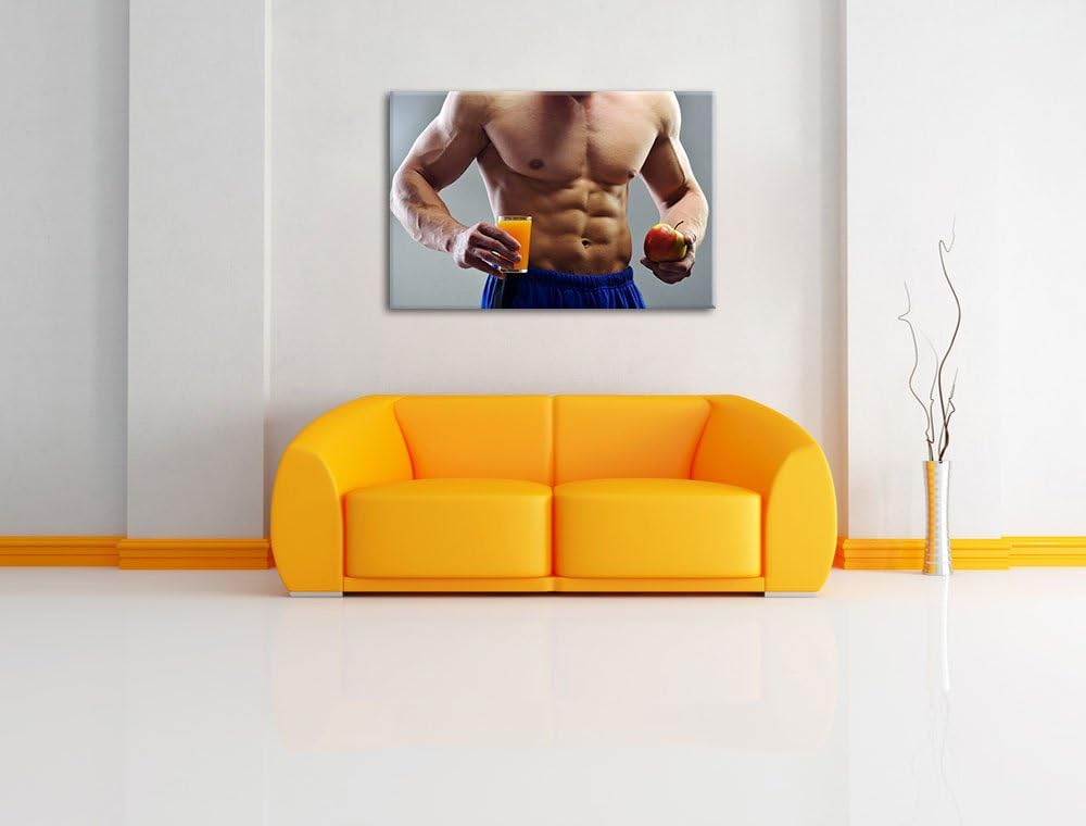 Trainierter Oberkörper Bodybuilder Format: 100x70 auf Leinwand, XXL riesige Bilder fertig gerahmt mi