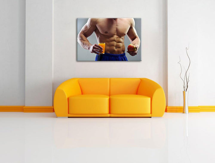 Trainierter Oberkörper Bodybuilder Format: 100x70 auf Leinwand, XXL riesige Bilder fertig gerahmt mi