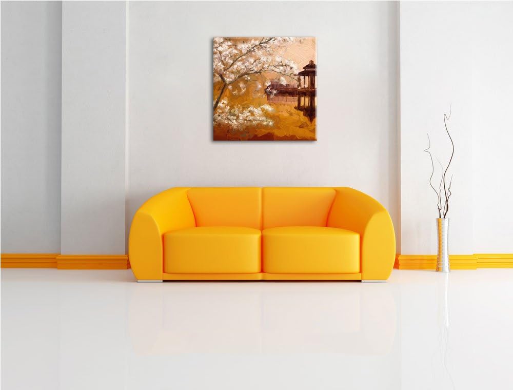 Pixxprint Kirschbaum an See als Leinwandbild/Grösse: 70x70 cm/Wandbild/Kunstdruck/fertig bespannt, 7