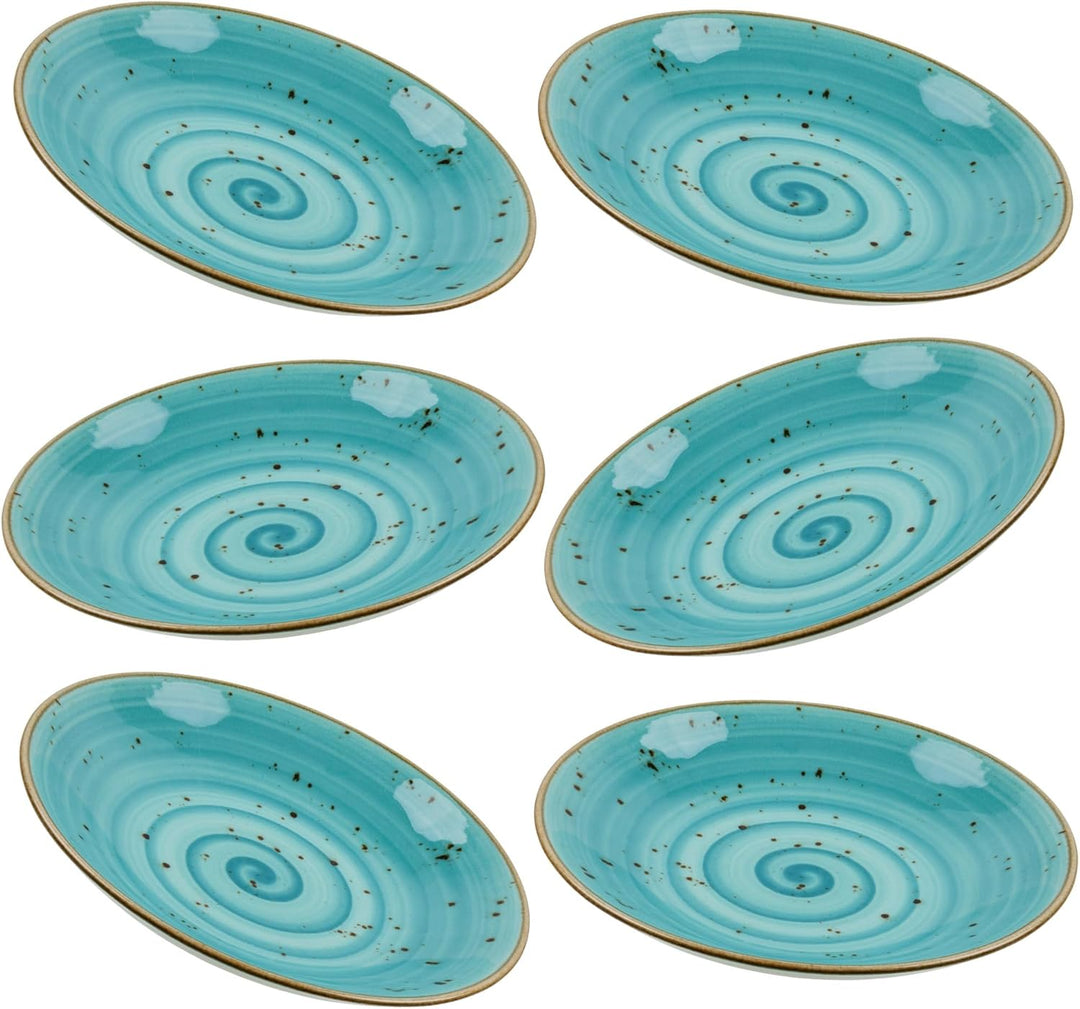 Kuchen-Teller 6er Set aus PORZELLAN I moderne Dessertteller flach handgemacht I Tellerset Türkis sch