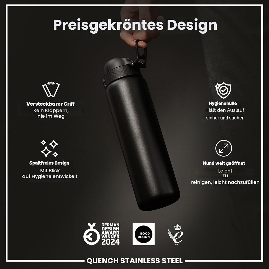 ION8 1 Liter Leicht Edelstahl Trinkflasche, Nicht Isoliert, Auslaufsicher, Einhandöffnung, Sichere V