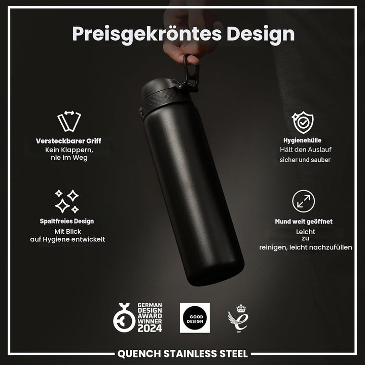 ION8 1 Liter Leicht Edelstahl Trinkflasche, Nicht Isoliert, Auslaufsicher, Einhandöffnung, Sichere V