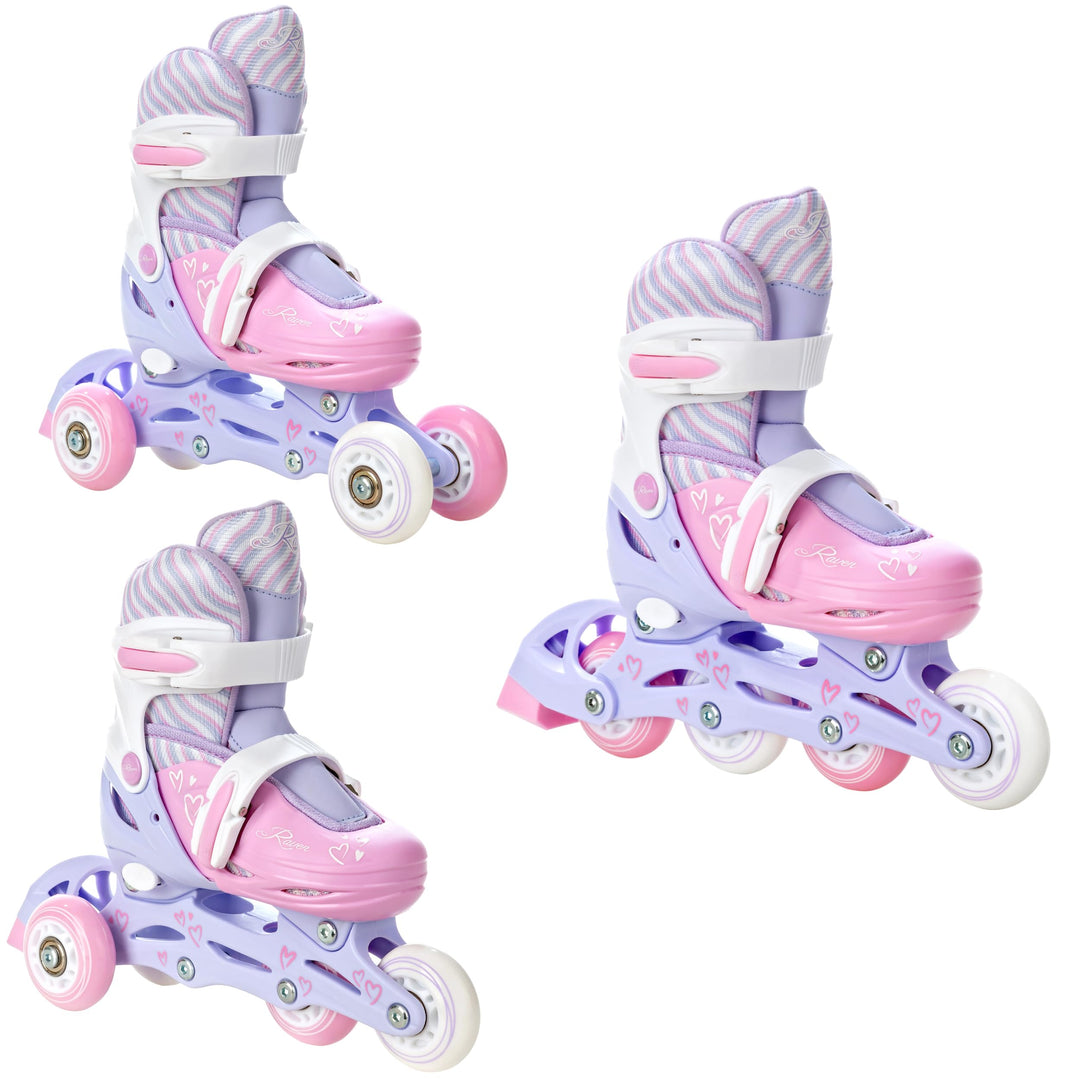 RAVEN 3in1 Inline Skates Triskates Rollschuhe Inliner für Kinder Mädchen verstellbar Loret Lila/Pink