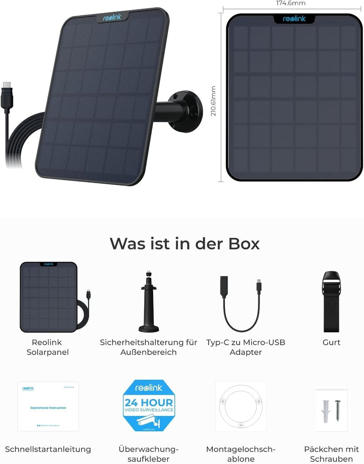 Reolink Solarpanel für Akku Überwachungskamera Aussen WLAN IP Kamera Outdoor, Wetterfest, 360° Einst