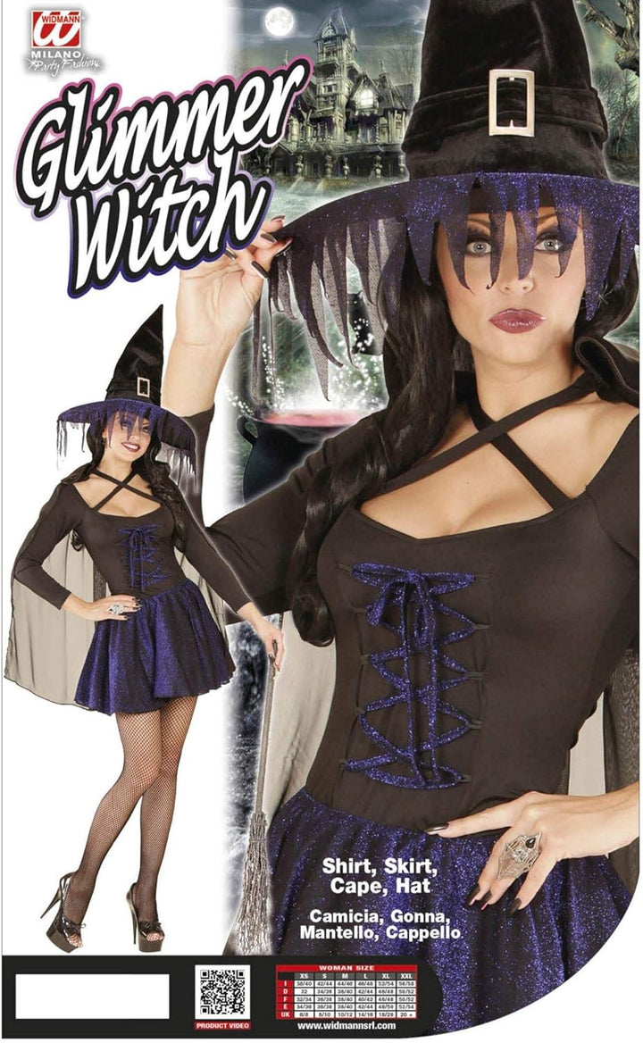 W WIDMANN MILANO Party Fashion - Kostüm glimmer Hexe, Oberteil, Rock, Umhang, Hut, Fasching, Hallowe