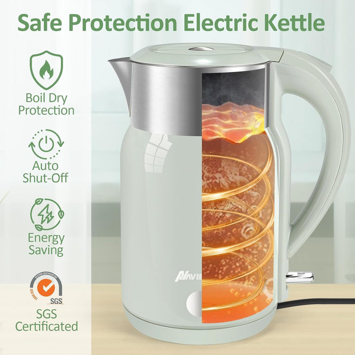 Wasserkocher Edelstahl mit 1.8 Liter,2200 Watt Schnellkochend Elektrischer Wasserkocher BPA Frei,Dop