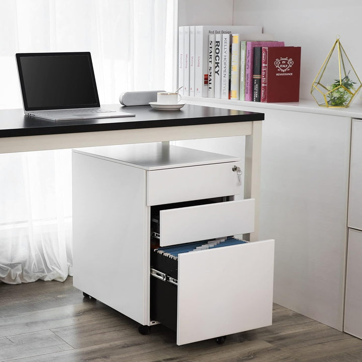SONGMICS Rollcontainer, Aktenschrank mit 4 Rollen, 39 x 45 x 55 cm, Büroschrank mit 5 Rollen, 52 x 3