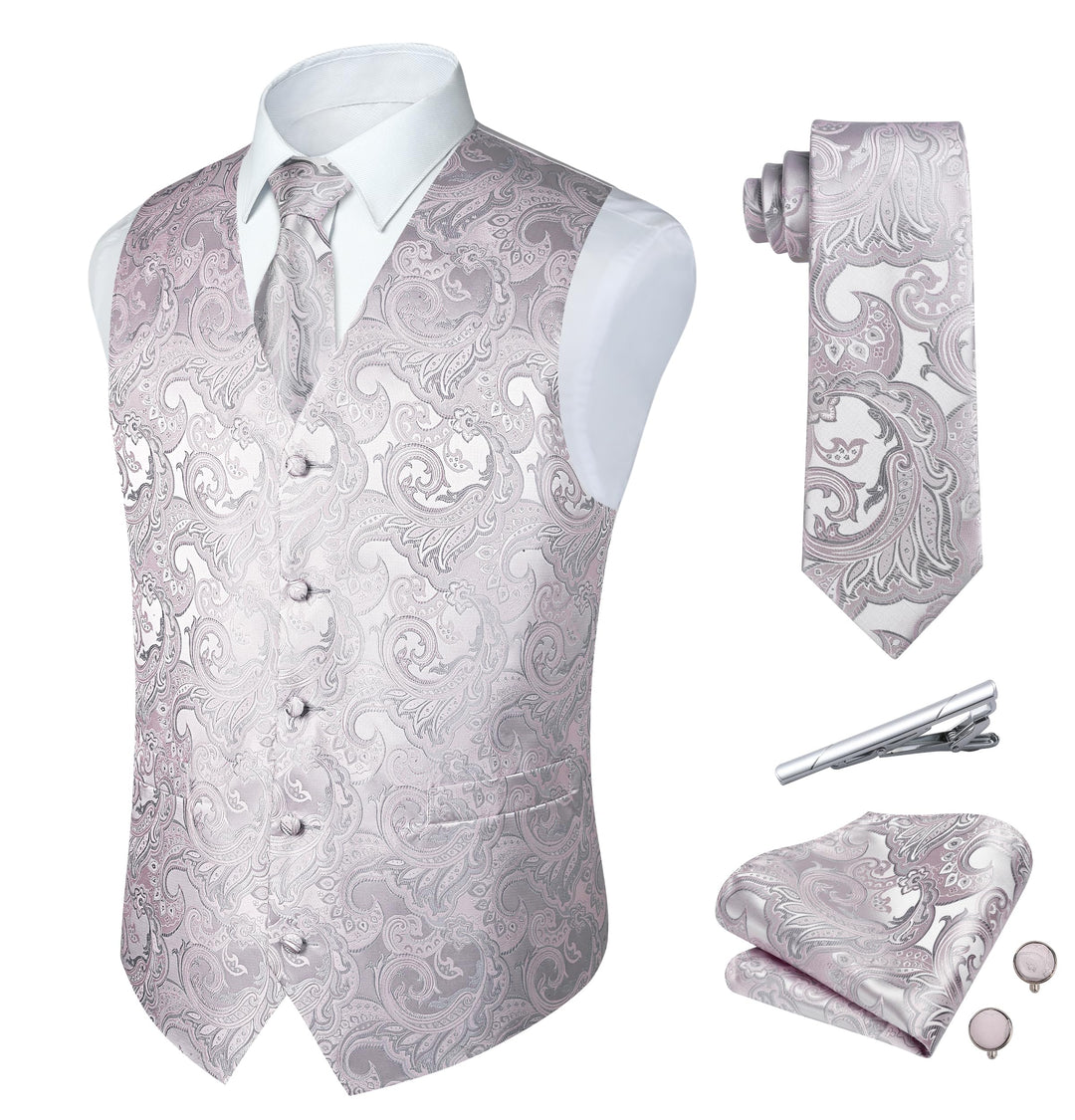 Rithern Herren Weste Paisley Floral Jacquard Seide Krawatte Einstecktuch Taschentuch Set mit Mansche