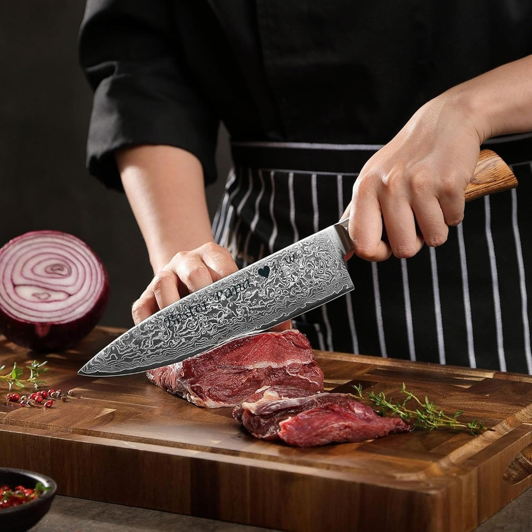 Wakoli EDIB Pro Damast Chefmesser mit Gravur – Personalisiertes Messer, 20cm Klinge aus 67 Lagen Dam