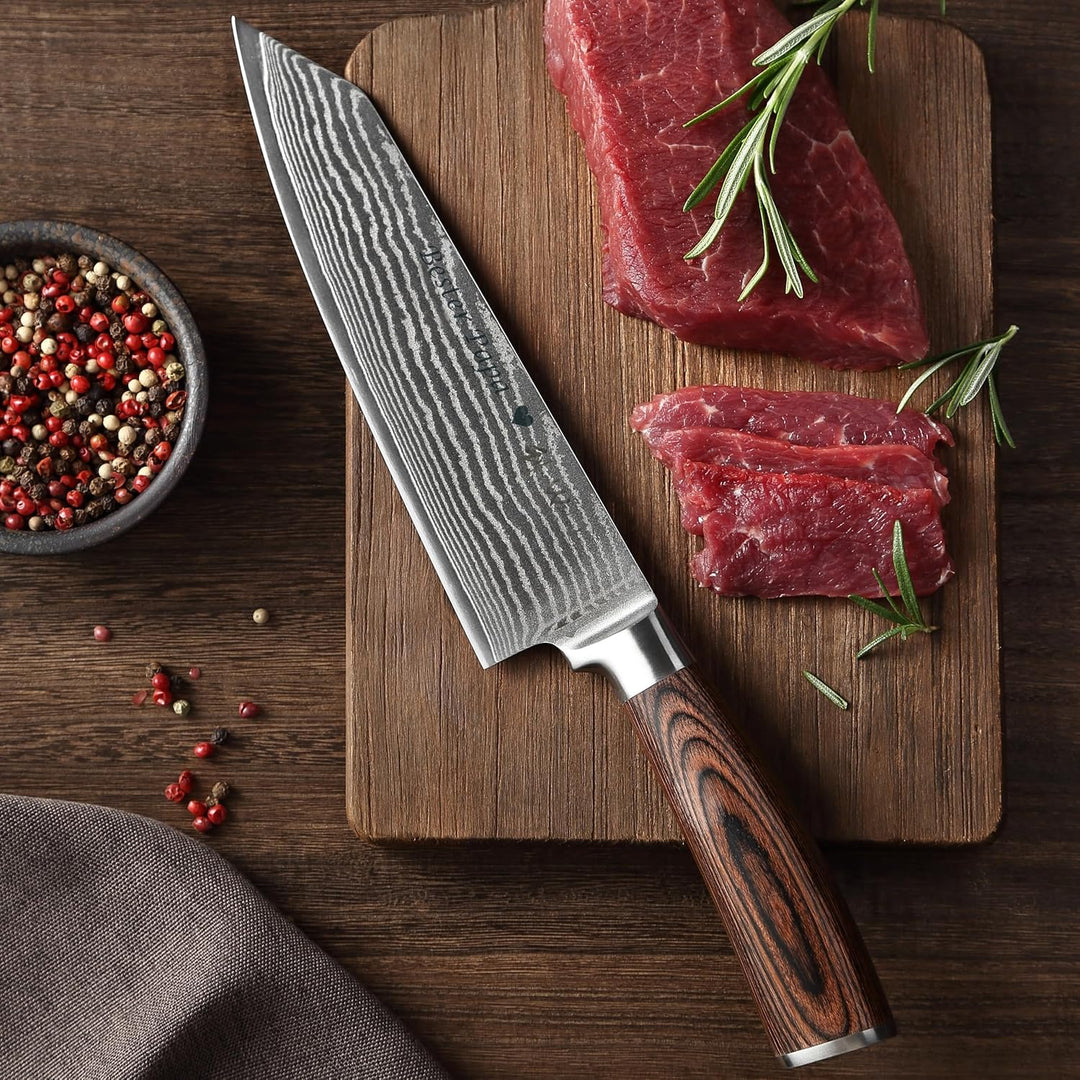 Wakoli EDIB Damast Chefmesser Kiritsuke mit Gravur – Personalisiertes Messer, 20cm Klinge aus 67 Lag