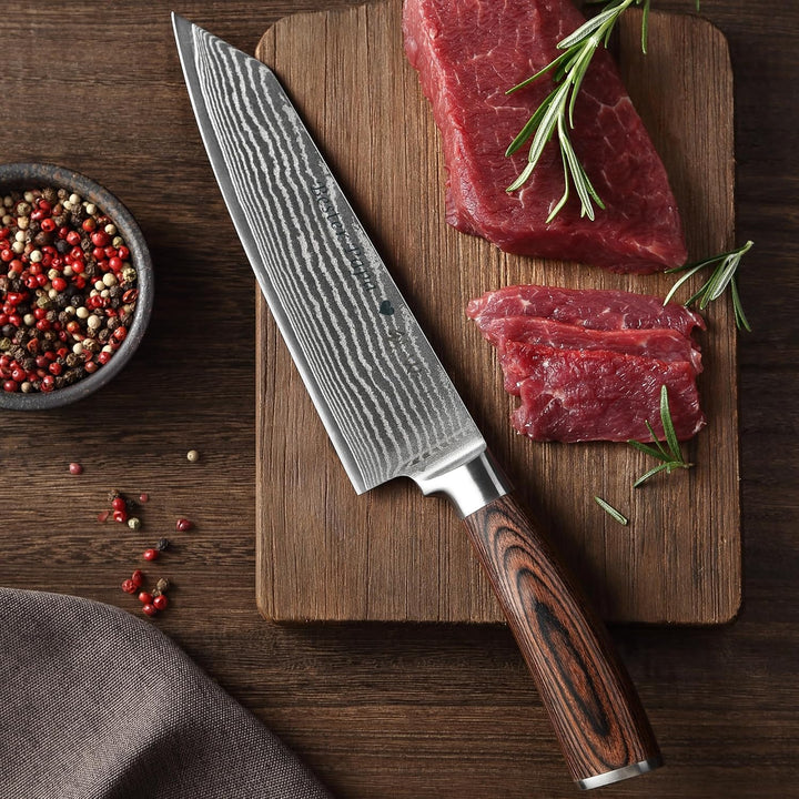 Wakoli EDIB Damast Chefmesser Kiritsuke mit Gravur – Personalisiertes Messer, 20cm Klinge aus 67 Lag