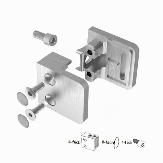 Sellon24® Glashalter 4 Stück Edelstahl Glasklemme Klemmhalter Geländer V2A Eckig 45 x 45 x 28 mm ink