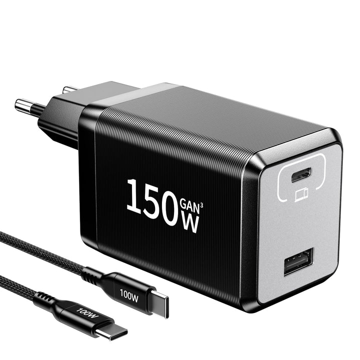 150W USB C Ladegerät, 2-Port Schnellladegerät PD Fast Charger, USB C Stecker kompatibel mit MacBook