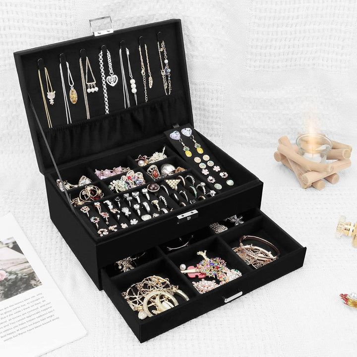 Schmuckkasten, Schmuckkästchen mit Schubladen für Damen Mädchen, Samt Schmuckbox Schmuckschatulle Gr
