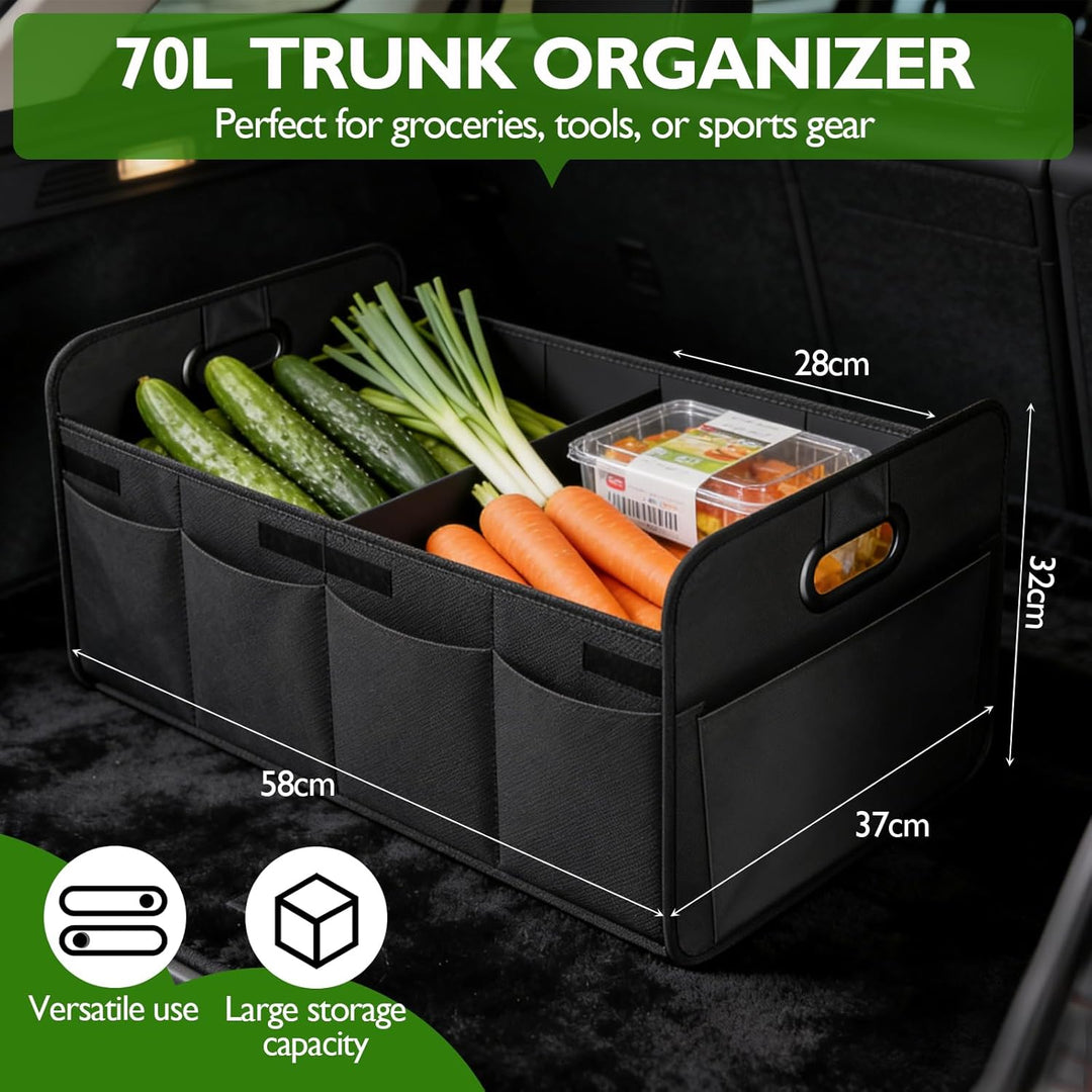 Kofferraum Organizer Auto 70L, Faltbare Kofferraumtasche mit Tragegriff, Grosse stabile Kofferraumbo
