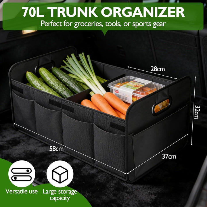 Kofferraum Organizer Auto 70L, Faltbare Kofferraumtasche mit Tragegriff, Grosse stabile Kofferraumbo