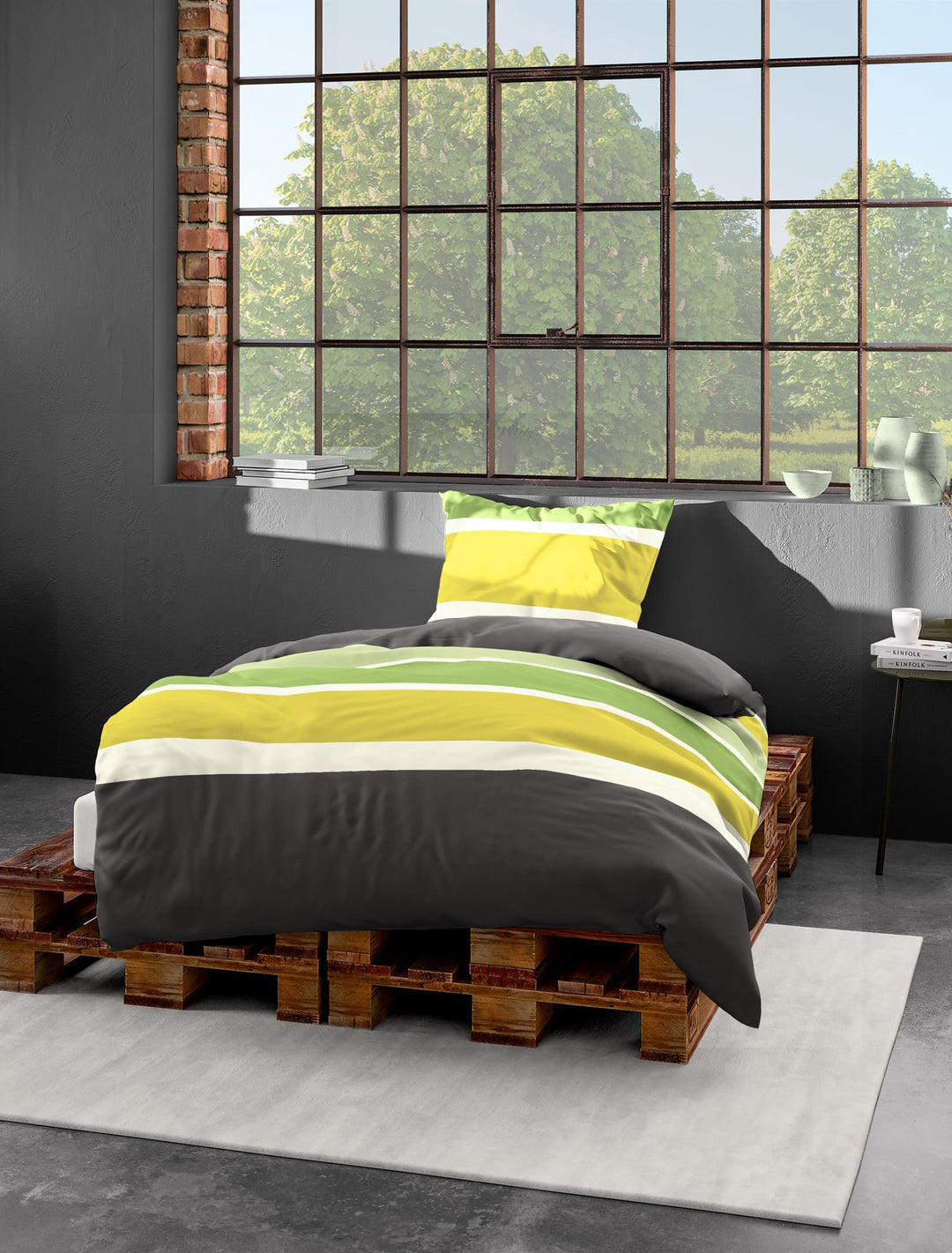 Bierbaum Bettwäsche 4757, Mako-Satin, Designed in Germany, limone 18, 135x200 + 80x80 cm 135 cm x 20