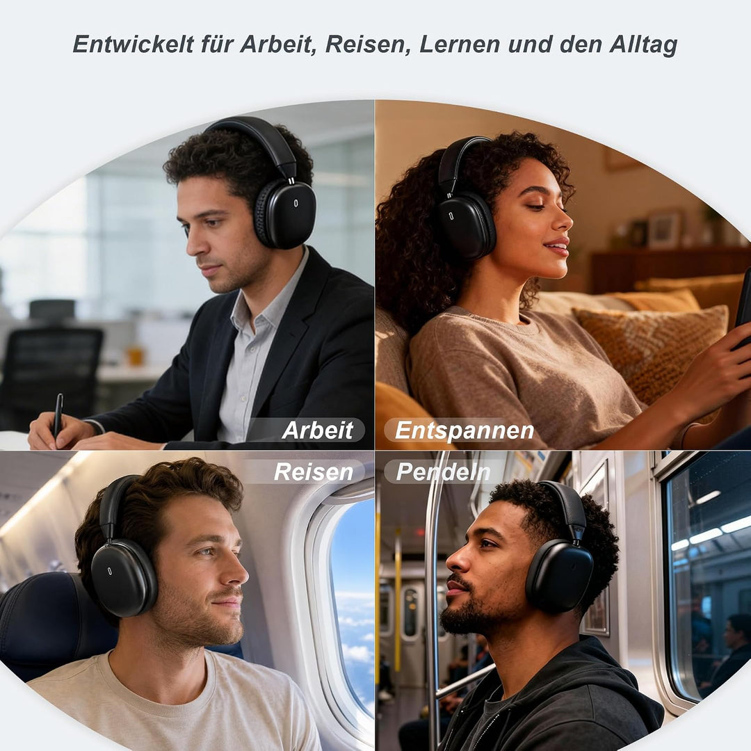 Over Ear Kopfhörer Bluetooth mit magnetischen Ohrpolstern | 80H Akku, 2 Extra-Sets Ohrpolster, mit M