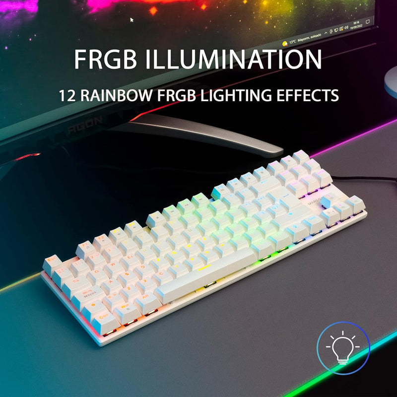 MARSGAMING MK80 Weiss, Mechanische Gaming Tastatur TKL FRGB, Antighosting, Switch Mechanischer Blau,