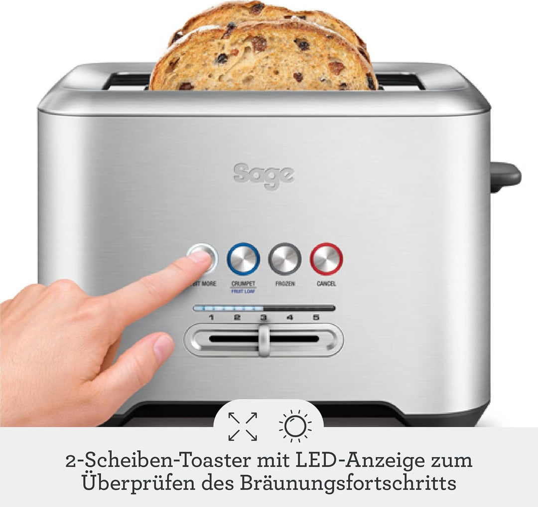 Sage - The 'A Bit More' Toaster - Toastschlitze für 2 Scheiben, Brötchenaufsatz, 4 Einstellungen, Ei