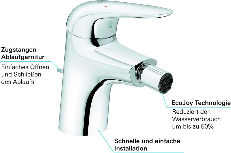 Grohe Eurostyle 2015 Solid EHM Bidet S-Size, Grau Zugstangen-Ablaufgarnitur (massiver Hebel) Grau, Z