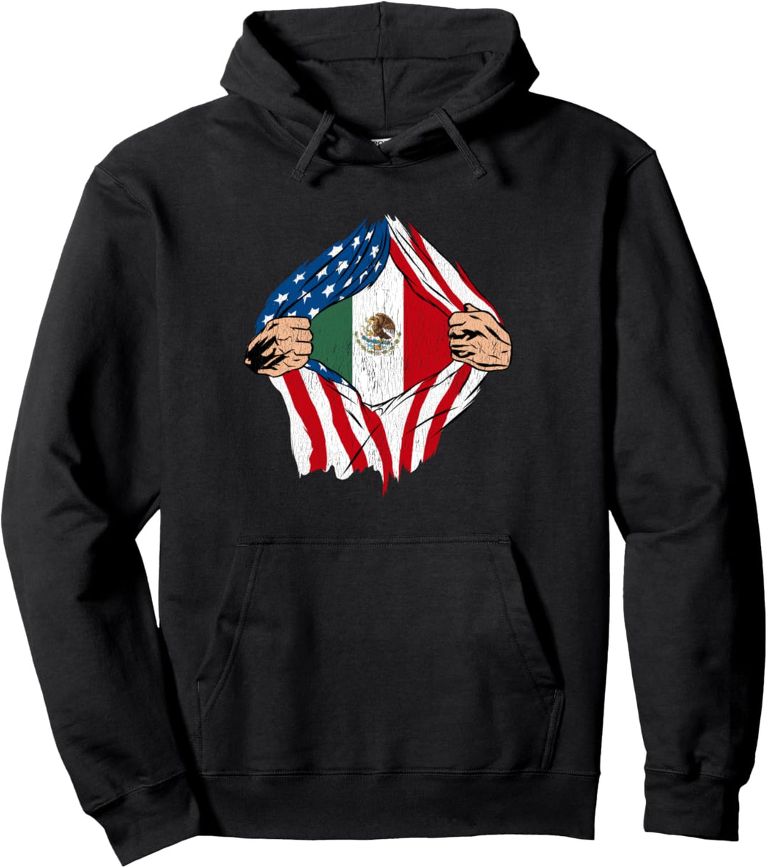 Mexican American Flag Mexican Roots American Grown Pullover Hoodie