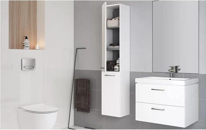VBChome Waschbecken mit Unterschrank 50 cm mit Armatur und Pop Up ventil 2 Schubladen Weiss Badmöbel