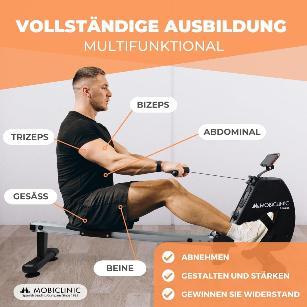 Mobiclinic® Fitness, Rudergerät, Rowfit, 8 widerstandsstufen, Geräuschlos, Magnetischer Widerstand,