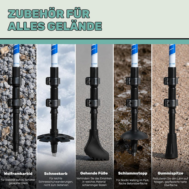 Carbon Trekkingstöcke 2er Set – Nordic Walking Stöcke Damen Herren, Wanderstöcke Teleskop Faltbar, U
