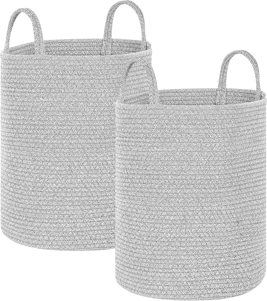 Textilkorb 2er Set Baumwolle grau rund ⌀ 34 cm mit Griffen handgefertigt Saryk