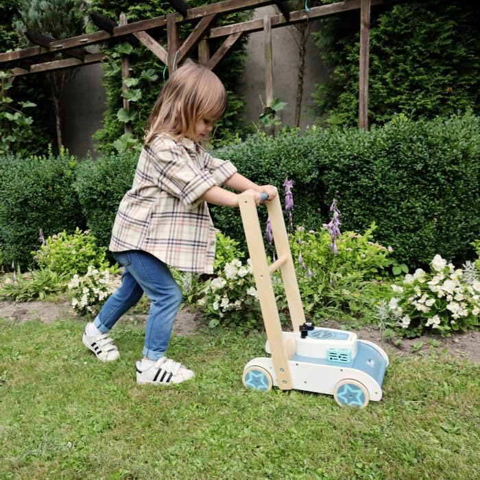 Holz Schieberasenmäher für Kinder ab 3 Jahren - Laufspielzeug mit Sound - 36x26x55 cm - Lauflernhilf