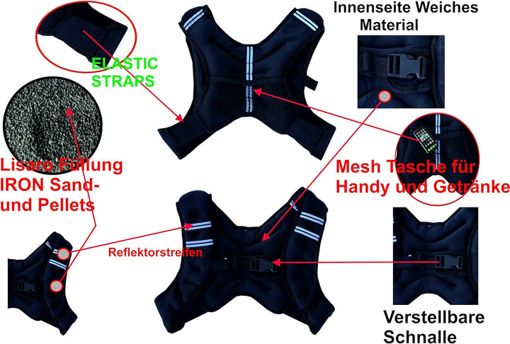 Lisaro Gewichtsweste 5-kg | ideal für Lauf Training | Gewichtsweste X-Style | Trainingsweste für Fit