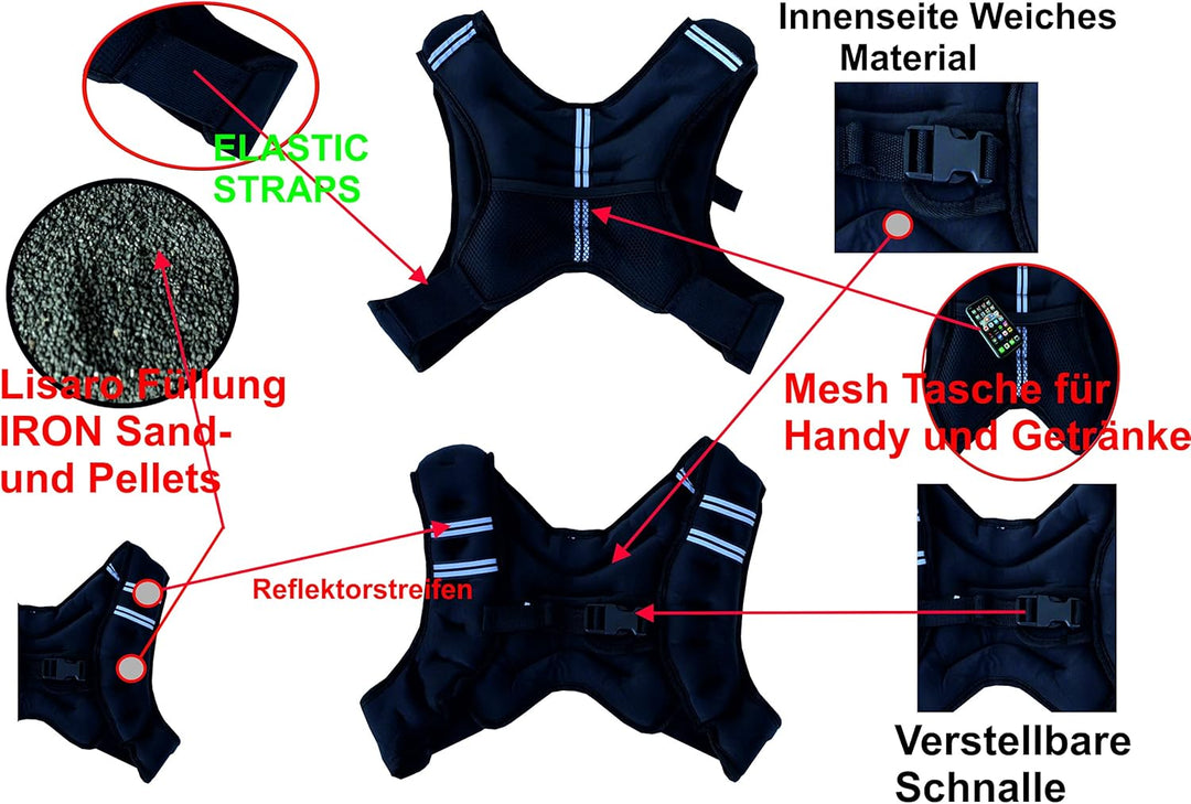 Lisaro Gewicht Weste, 10 KG X-style laufweste | ideal für Lauf Training | Gewichtsweste X-Style | Tr