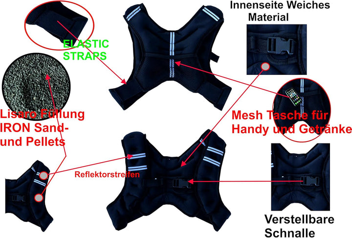 Lisaro Gewicht Weste, 10 KG X-style laufweste | ideal für Lauf Training | Gewichtsweste X-Style | Tr