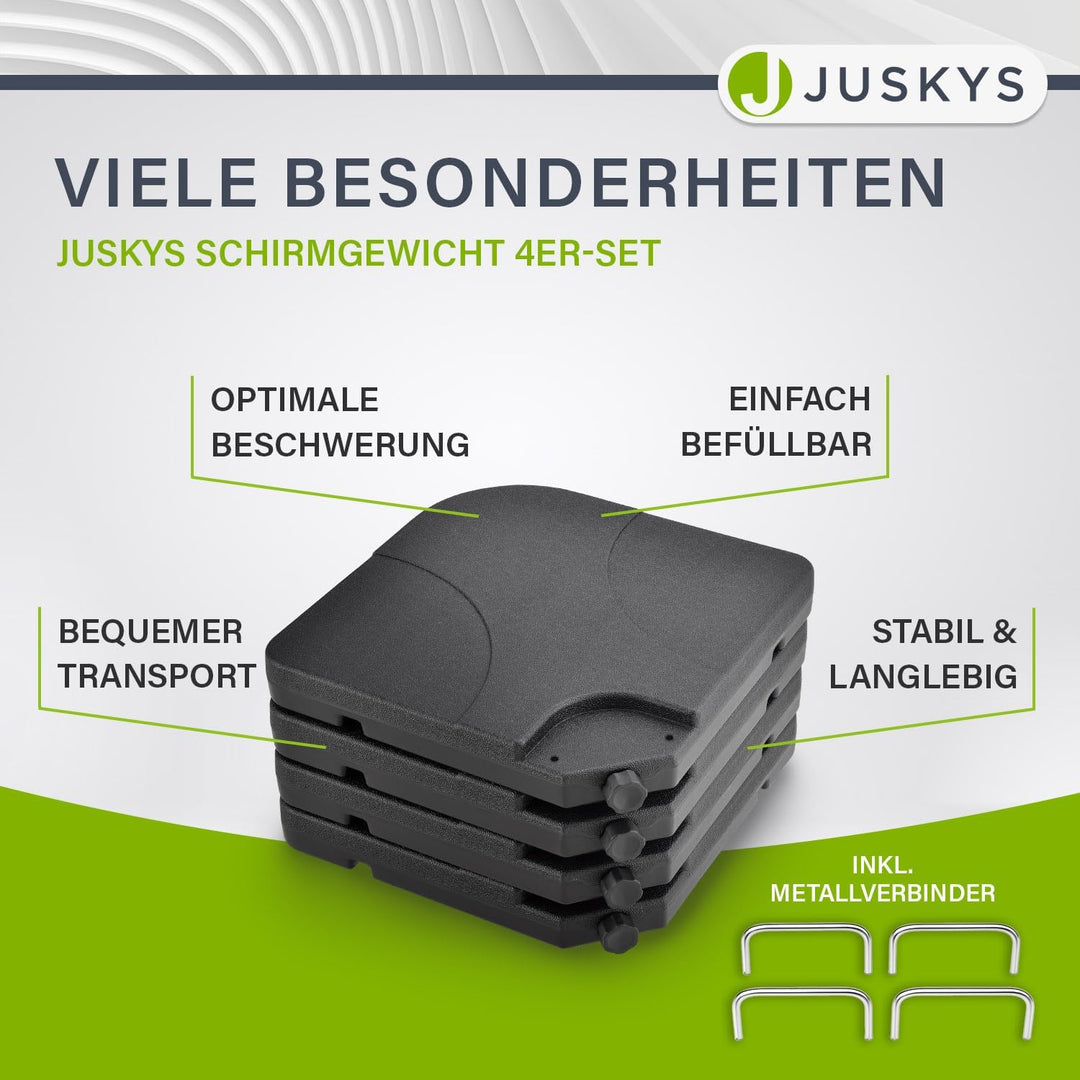 Juskys Schirmgewicht 4er-Set Quad für Schirmständer mit 60 Liter Wasser oder 80 kg Sand befüllbar HD