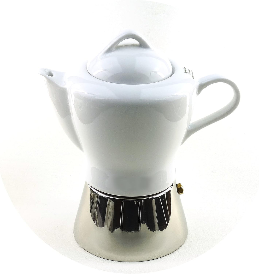 Moka Consorten Italienischer Espressokocher »Nicole« | Edelstahl und weisses Porzellan | Höhe: 16 cm