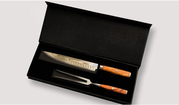 Kitchen Luxe Damast Schneidset Deluxe – Premium Tranchierbesteck mit 67-Lagen-Damastklinge HRC60 und