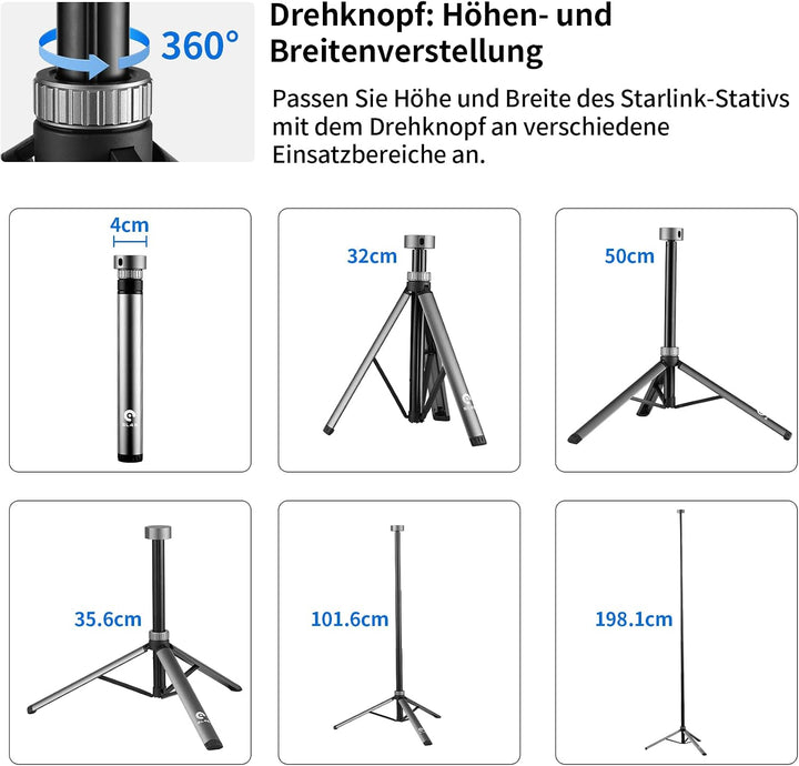 Selens Starlink Mini Stativ mit Adapter, Alu Höhenverstellbar für Camping
